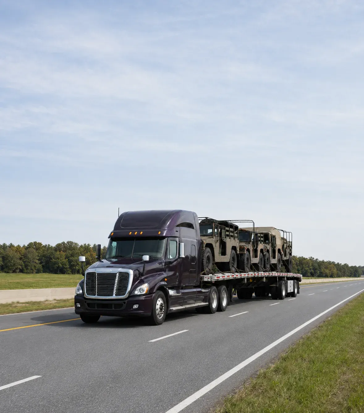 purple-truck-loaded-with-military-equipment