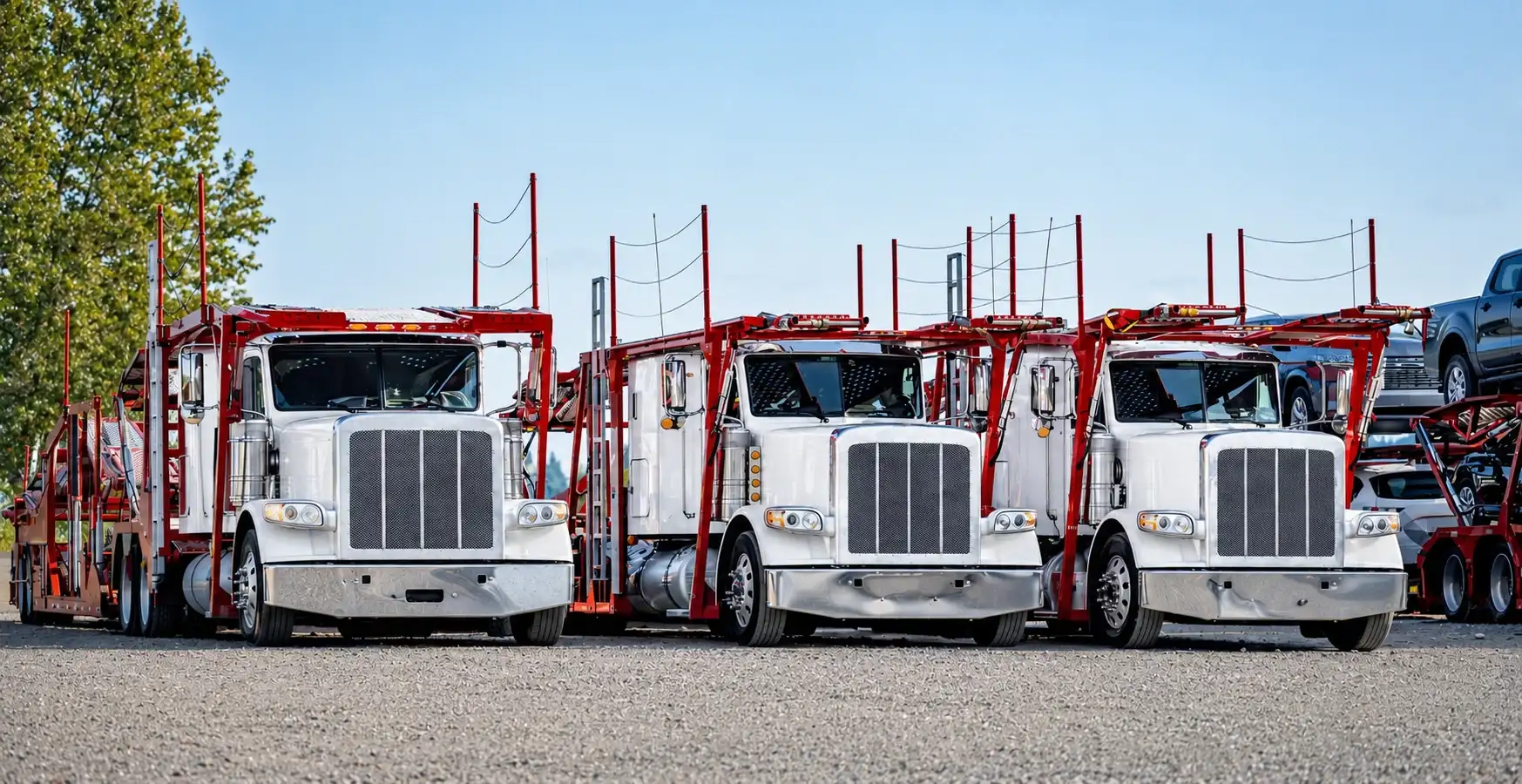 Multiple Red Trucks Parked in a Row
