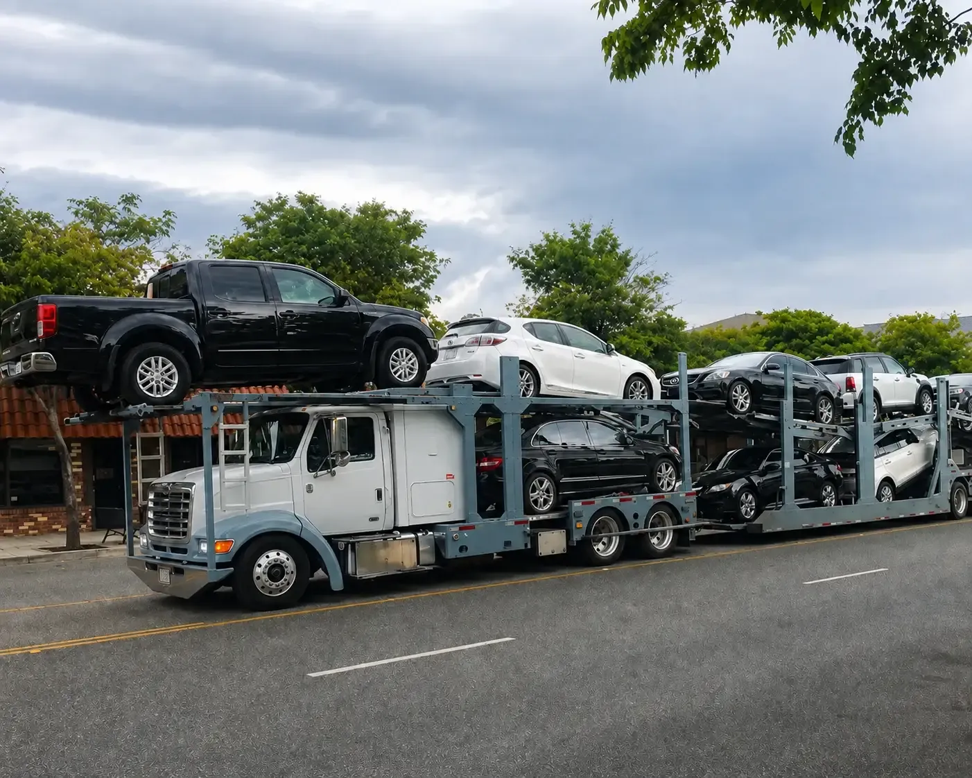 truck loaded with cars on the road