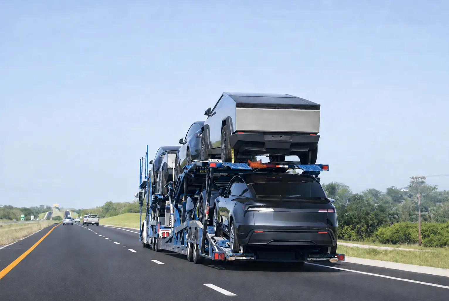 truck transporting dealership cars