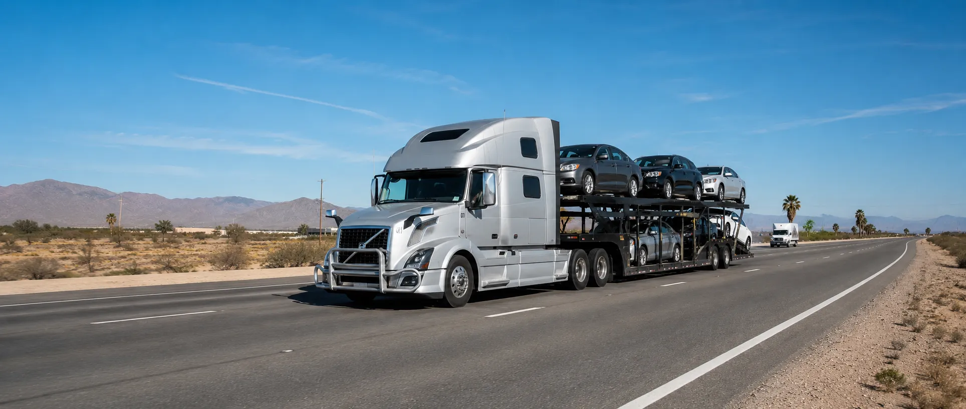 gray truck loaded with cars