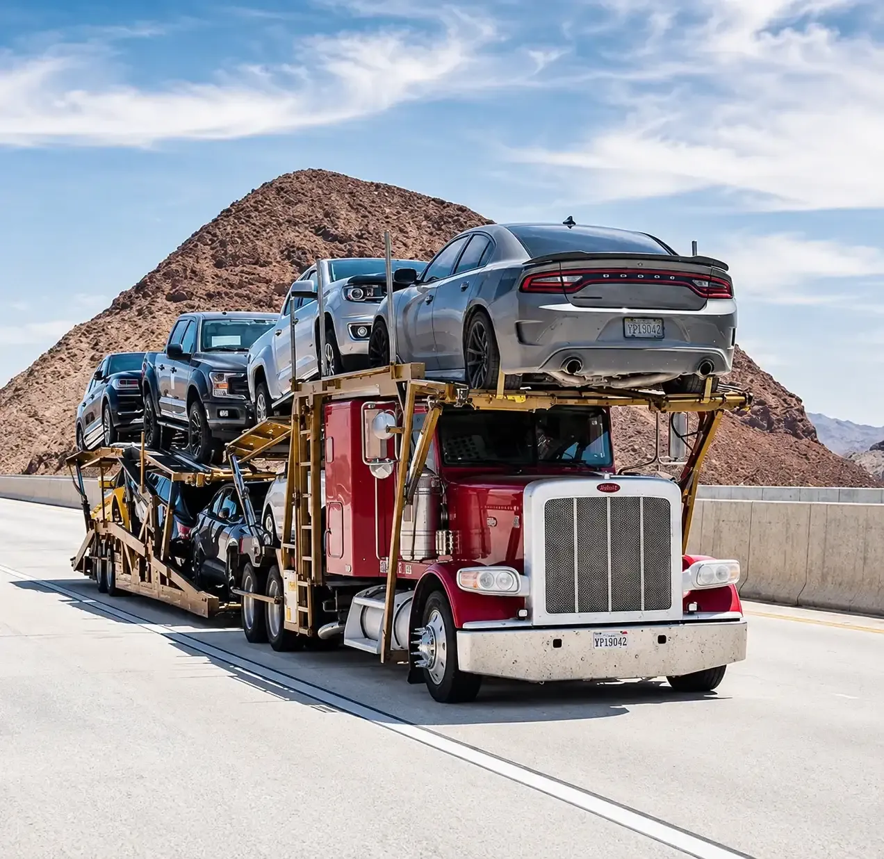 red-car-carrier-truck-on-the-road